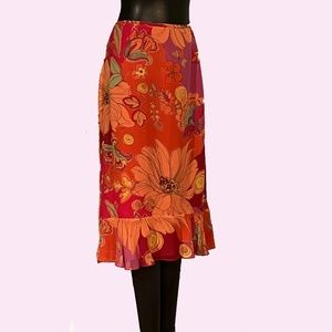 Bold & Bright Bob Mackie Studios Silk Chiffon Mid-Calf Spring/Summer Skirt 8
